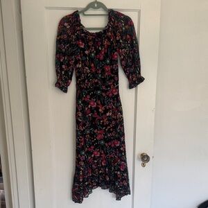 SALONI Black Dress with Colorful Floral Design
